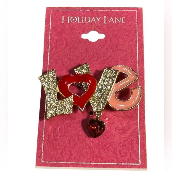 Holiday Lane Gold-Tone Crystal Heart Love Pin - Picture 2 of 4